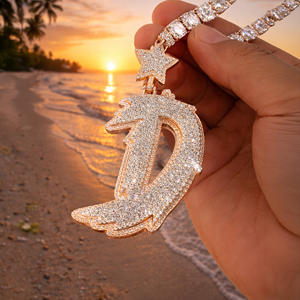 Colgante de Lujo con Letra Inicial Personalizada, Chapado en Oro, Dos Tonos, con Moissanita VVS, Plata 925, Estilo Punk - Product Image 3