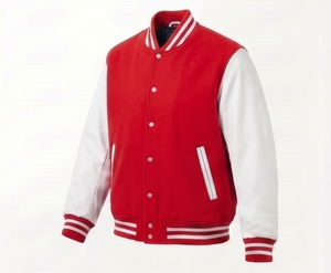 Veste universitaire rouge pour homme avec manches blanches, boutonnée, décontractée, coupe classique, pour l'automne - Product Image 4