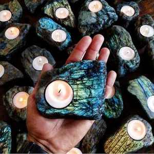 Porte-bougie en labradorite bleue naturelle, mini porte-bougie en pierre précieuse, cristal de guérison, porte-bougie créatif, décoration d'intérieur - Product Image 6