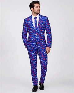 Buffalo Bills NFL Men's Blue Printed Suit <b>Set</b> Sublimation Transfer Print Polyester Business Suits Regular Fit Single Breasted - Product Image 1