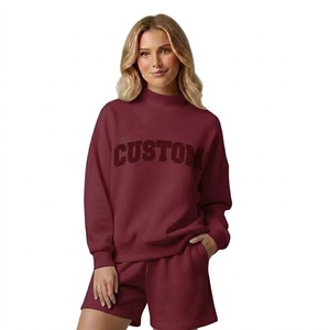 Women's Streetwear Mock Neck Sweatshirt with Shorts <b>Set</b> Lightweight Fleece Breathable Eco-Friendly Waterproof Quick Dry - Product Image 1