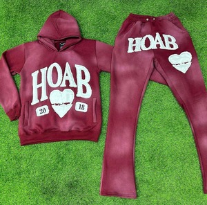 Nouvel Arrivage Survêtement Streetwear 100% Coton Épais avec Broderie Effet Vieilli et Écussons Personnalisés de Haute Qualité - Product Image 4