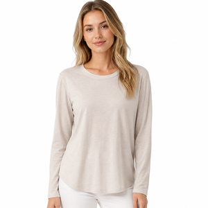Camiseta de Manga Larga para Mujer, Cuello Redondo, Tejido Sólido, Informal, Deportiva, 100% Algodón, Protección UV 50+, Logotipo Personalizado OEM ODM 160g - Product Image 1