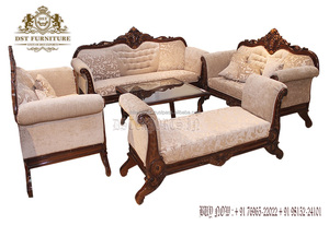 Ensemble de canapés en teck au look classique pour la maison, ensemble de canapés 8 places sculptés à la main, style traditionnel, meubles de salon en bois - Product Image 2