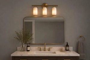 Aplique de pared contemporáneo con pantallas de mármol, acabado dorado, tres luces, para baño y decoración del hogar. - Product Image 3