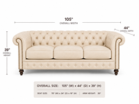 Canapé Chesterfield 3 places en cuir véritable, capitonné, avec pieds en bois et rembourrage en mousse, style moderne classique et Mid-century, Villa Warehouse