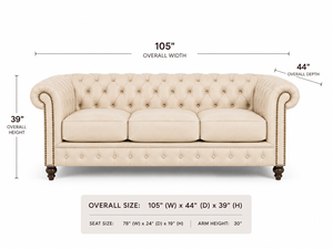 Sofá Chesterfield Clásico Moderno de 3 Plazas en Cuero Genuino para Villa, Hotel y Sala de Estar, Diseño Acolchado Profundo - Product Image 2