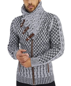 Cardigan en laine pour homme, col roulé, fermeture éclair, motif géométrique, manches longues, hiver, décontracté, épais, tricoté à la main - Product Image 4