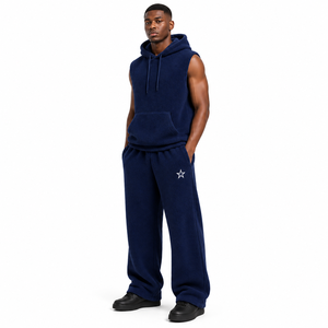 Survêtement bleu marine pour homme, pantalon de jogging à jambes larges, logo étoile, tenue décontractée streetwear, tenue de sport - Product Image 2