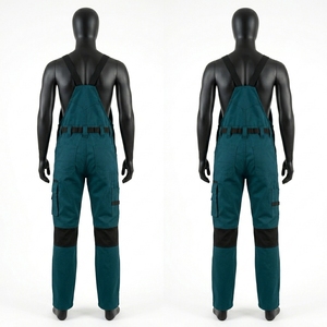 Pantalon de travail en sergé de coton et polyester de qualité supérieure, 240 GSM, bleu sarcelle, panneaux noirs aux genoux, poches utilitaires, option logo personnalisé - Product Image 1