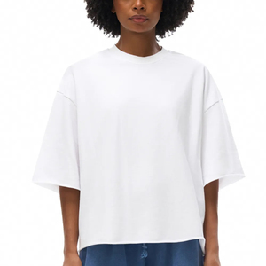 Camiseta Oversize de Algodón 100% Pesado para Hombre, Cuello Alto, Hombros Caídos, Ajuste Holgado, Diseño Liso Estampado - Product Image 1