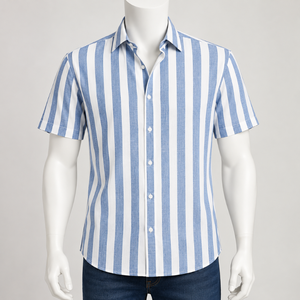 Modern Mens Striped Poly Cotton Blend Half Sleeve <b>Shirts</b> Lightweight Casual Office Wear Comfortable Wholesale Bulk Supplier Sale - Product Image 2
