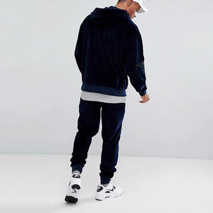 Survêtement de sport pour homme en velours bleu, personnalisable avec logo, marque privée, à la mode, avec fermeture éclair - Product Image 4