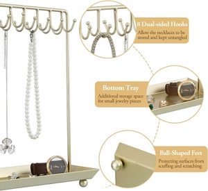 Présentoir à bijoux de luxe en métal avec plateau organisateur multi-crochets pour colliers – Solution de rangement élégante et peu encombrante pour coiffeuse - Product Image 4