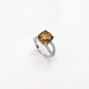 Sparkling Cognac Quartz <b>Cushion</b> <b>Ring</b> 10MM Stylish Womens Gemstone Fashion Jewelry Choice Collections - Product Image 1