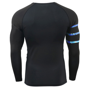 <b>Men</b> Long Sleeve Rash Guard <b>Black</b> With Blue Stripe Compression Swim Shirt Quick Dry UV Protection - Product Image 2