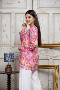 Túnica y Top de Algodón Estampado Rosa para Mujer, Cuello en V, Manga Larga, Completamente Cosido, Cómodo, Informal y Elegante - Product Image 5