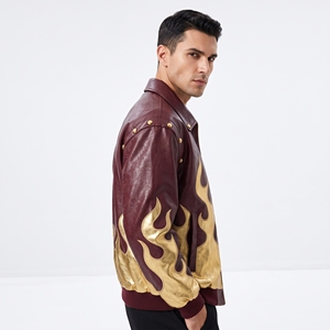 Blouson en cuir pour homme Dumela, style moto, col rabattu, fermeture à bouton unique, coupe régulière, séchage rapide, respirant - Product Image 6