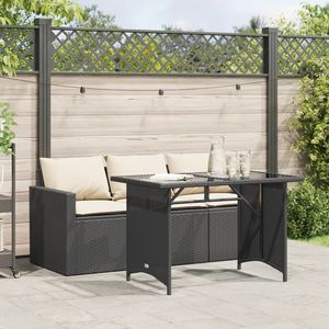 Set da pranzo da 2 pezzi in Poly Rattan nero con cuscini Set da giardino - Product Image 1