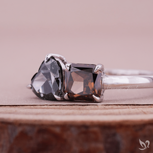 Heart and Square Radiant Cut Blue Lab Grown Diamond Toi et Moi <b>Ring</b> <b>Two</b> <b>Stone</b> Engagement <b>Ring</b> Modern Unique Bridal Jewelry - Product Image 3