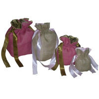 Sac à cordon pliable en jute naturel écologique réutilisable avec fermeture à ruban doublé de satin, sac d'emballage pour bijoux