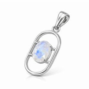 Pendentif Tendance en Argent Sterling Plaqué Rhodium avec Pierre de Lune Ovale et Motif Spirale – Fait Main, Minimaliste, Cadeau Idéal pour Elle - Product Image 1