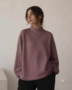 เสื้อสเวตเชิ้ตคอเต่าทรงหลวมสำหรับผู้หญิง สีพื้น ไหล่ตก ผ้าถักนิตติ้ง คอตตอน สไตล์ฤดูใบไม้ร่วง - Product Image 1