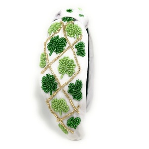 White Embroidered Clover <b>Headband</b> with Beads St Patrick Day Handmade Knot Hairband for Women and Girls Fashion <b>Headbands</b> in 2026 - Product Image 5