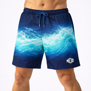Pantalones Cortos Deportivos con Estampado de Olas Oceánicas para Hombre, de Poliéster de Secado Rápido, para Playa y Entrenamiento, con Cordón en la Cintura, Logotipo Personalizado OEM - Product Image 1