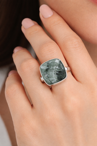 Natural Seraphinite Gemstone 925 Sterling Silver Handmade Cushion Shape Statement <b>Ring</b> Green <b>Crystal</b> Jewelry Gift for Women Men - Product Image 2