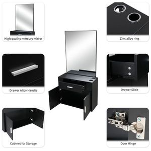 Meuble de salon noir avec 1 tiroir et 1 porte avec miroir, en panneaux de particules E0 15% et dessus en lin - Product Image 2