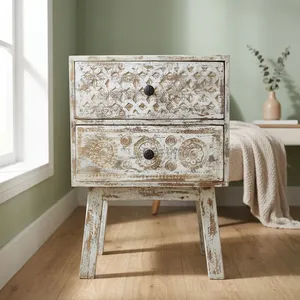 Vintage Distressed Wooden Two Drawer <b>Bedside</b> <b>Table</b> Rustic Nightstand Bedroom Storage Side <b>Table</b> Farmhouse Home Furniture - Product Image 6