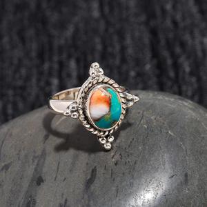 Copper Oyster Turquoise Oval Cut 925 Sterling <b>Silver</b> Boho <b>Statement</b> Gift <b>Ring</b> Handmade Wedding Promise for Women Parties - Product Image 3