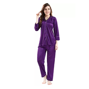 Ensemble pyjama pour femmes en satin 100% soie respirant à manches longues et pantalon long, 2 pièces, automne-hiver - Product Image 1