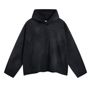 Sudaderas con Capucha de Algodón para Hombre, Estilo Urbano, Oversize, Negras, con Estampado de Red y Pedrería, de Alta Calidad para Revendedores - Product Image 2