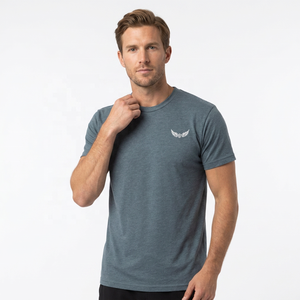 Camiseta Azul de Manga Corta para Hombre con Logotipo de Ala Estampado en la Parte Delantera, Cuello Redondo Informal, Corte Regular, Diseño Transpirable de Jersey de Algodón - Product Image 6