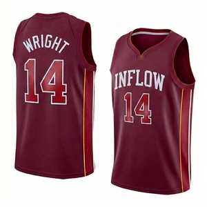 Maillot de basket-ball InfloW pour homme, noir, rouge, blanc, 14 Wright, col en V, sans manches, respirant, en polyester, pour toutes les saisons - Product Image 2