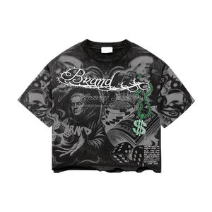 Camisetas de algodón oversize de estilo urbano personalizadas con lavado ácido, vintage, de gramaje pesado, con pedrería, corte holgado y gráficos para hombre - Product Image 2