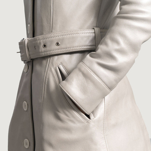 Manteau Trench Élégant en Soie Blanche avec Ceinture, Col Montant, Manches Classiques, Longueur Longue, Fermeture Éclair, Coupe-Vent, Respirant, Épais pour l'Hiver - Product Image 5