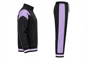 Custom <b>Men</b> Black <b>Purple</b> Tracksuit Zip Up Jacket Striped Jogger Pants Activewear <b>Suit</b> Two Piece Casual Athletic Sweatsuit Apparel - Product Image 4