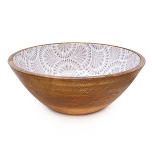 Eco-Friendly Acacia Wood Salad Serving <b>Bowl</b> with Enamel Inlay Pattern <b>Large</b> Round Wooden Fruit <b>Bowl</b> for Kitchen & Home Decor - Product Image 1