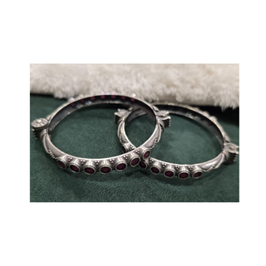 Low Market Price Hot Selling Round Pattern 925 Sterling Oxidised <b>Silver</b> Blue Stone Studded <b>Girls</b> Ethnic Wear Polki Bangles - Product Image 6