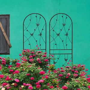 Set di 2 tralicci da giardino in metallo nero antiruggine da 180 cm x 50 cm, supporto per piante rampicanti e decorazioni a forma di farfalla - Product Image 5