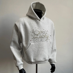 เสื้อฮู้ดดี้ Alphatek pearl แบบสั่งทำพิเศษ สไตล์สตรีทแวร์ ทรงครอป บ็อกซี่ กระเป๋าคู่ ผ้าหนา ประดับมุกและคริสตัล - Product Image 4