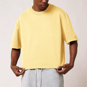 100% Cotton French Terry Heavyweight Cropped Boxy <b>Tshirt</b> for Men Custom Logo Plain Blank Breathable Loose Oversize T-shirts - Product Image 1