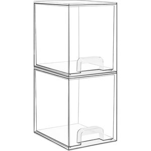 Set di 2 Cassetti Impilabili in Plastica Trasparente per Organizzazione di Prodotti per la Cura della Pelle e Cosmetici - Product Image 1