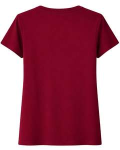 T-shirt en coton rouge rubis pour femme, imprimé floral avec strass, décontracté, manches courtes, haut d'été, fabrication sur mesure, fournisseur OEM - Product Image 2