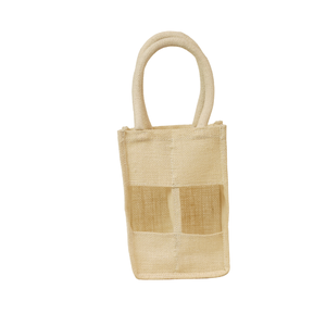 Eco-Friendly Eco Natural Jute 2 Bottle Wine <b>Tote</b> <b>Bag</b> <b>Clear</b> Front Transparent Window Padded Handle Gift Carrier Wholesale - Product Image 1