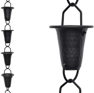 Chaîne de pluie en acier martelé noir mat, alternative contemporaine au gouttière suspendue pour drainage extérieur moderne - Product Image 1
