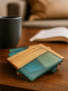 Natural Timber Resin <b>Coaster</b> Set Modern Square Design Decorative Handmade <b>Drink</b> <b>Coasters</b> for Living Room Table and Gift Giving - Product Image 4